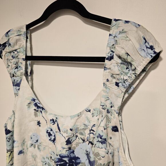 Free People Wildflower Printed Mini Dress Medium Blue Rose Floral Boho Festival - Picture 5 of 14